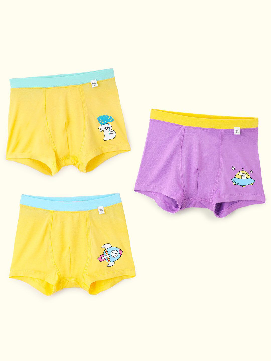 SuperBottoms Kids Pack Of 3 Printed Antimicrobial Trunks UND-B-TR-NM-SR-SS-4-6Y-3P