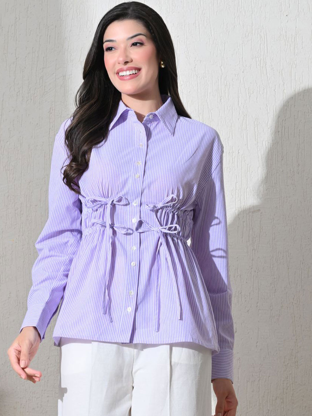 Ikonic klaer Comfort Striped Cutaway Collar Wrinkle Free Formal Cotton Tie Up Shirt