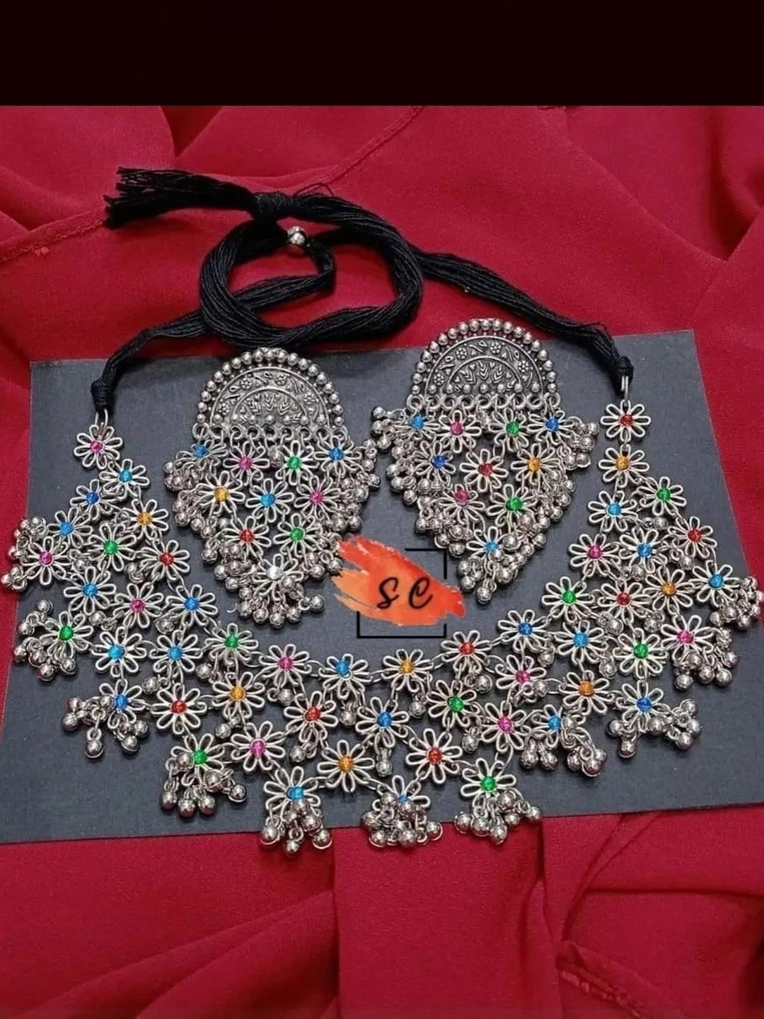 ISLANA Oxidised Silver Multicolor Jewellery Set