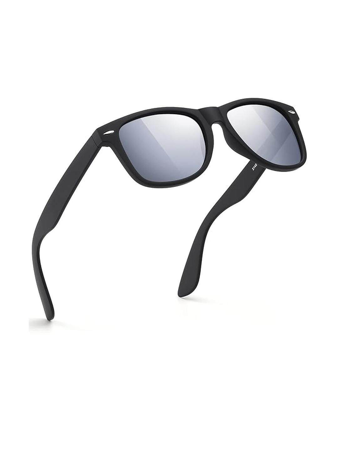Arzonai Unisex Black & Silver UV-Protected Lens Wayfarer Sunglasses