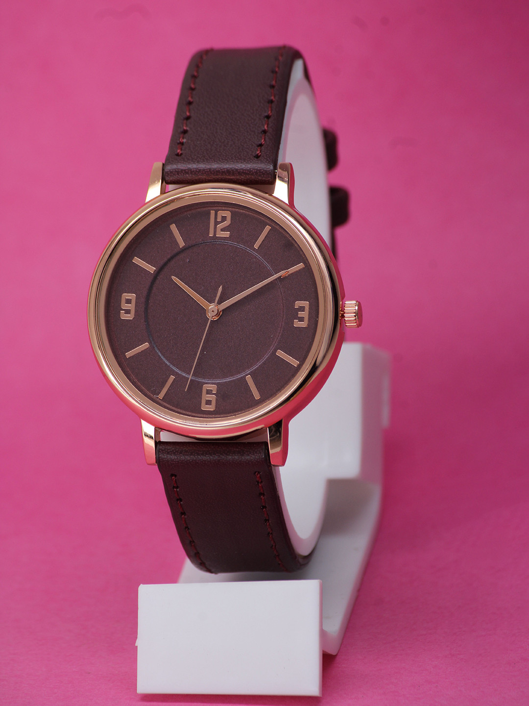 VIRAKTI Women Brass Dial & Leather Straps Analogue Watch G-03-MAROON-P