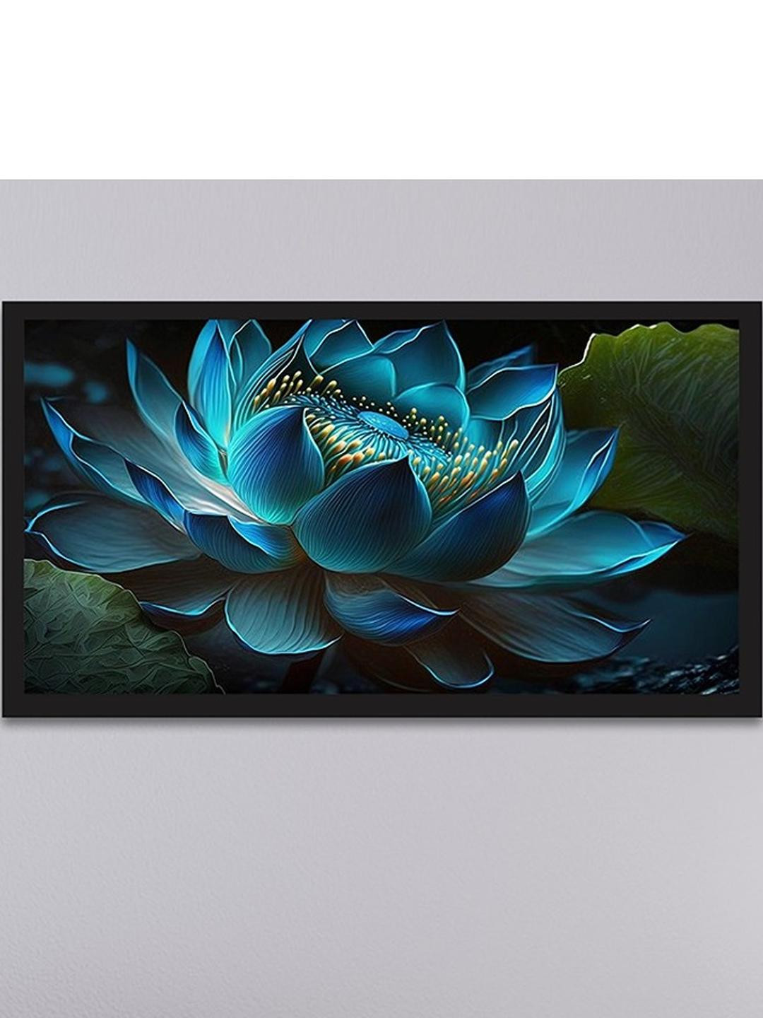 DEKORSTATION Blue And Green Lotus Canvas Wall Painting