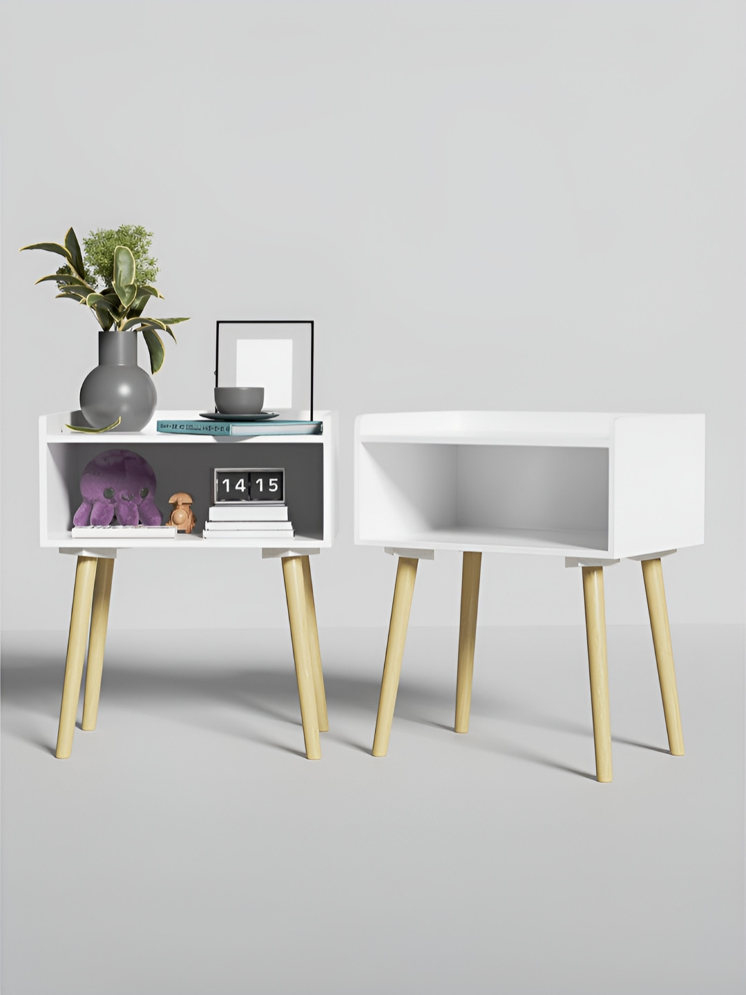 Kuber Industries White & Beige 2 Pieces Wooden Bedside Tables