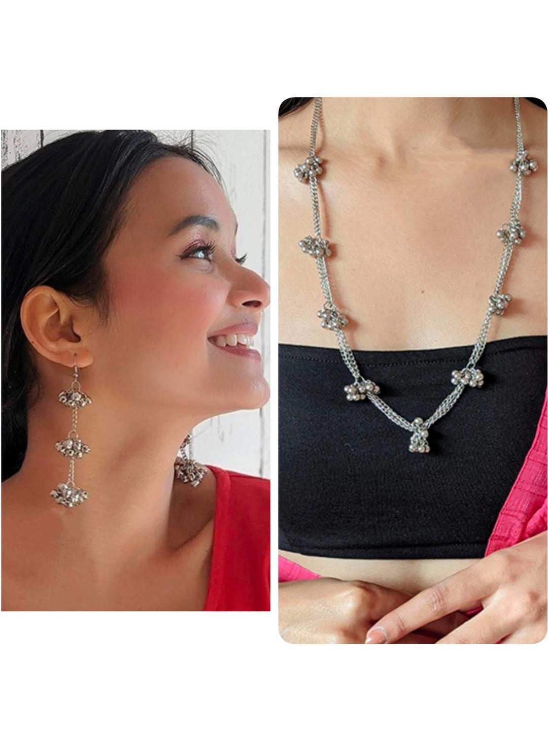 ISLANA Oxidised Silver Necklace and Earrings Jewellery Set