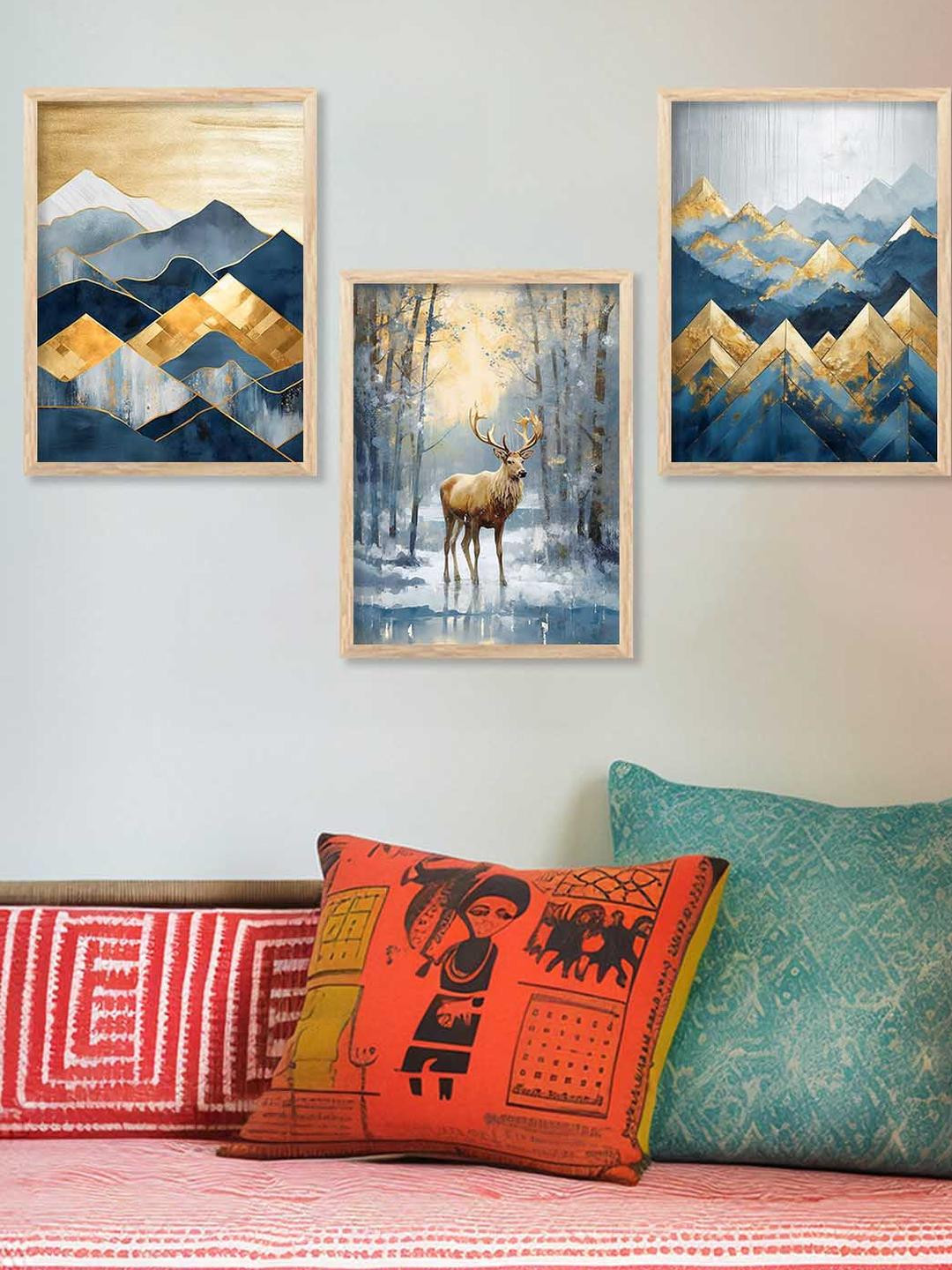 WALLLANE 3 Piece Wood Animals Wall Paintings