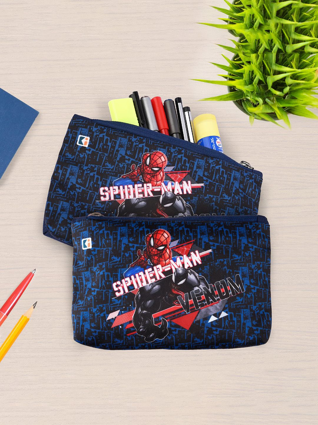 Kuber Industries Girls Set of 2 Spider Man Graphic Printed Pen Pencil Pouchs