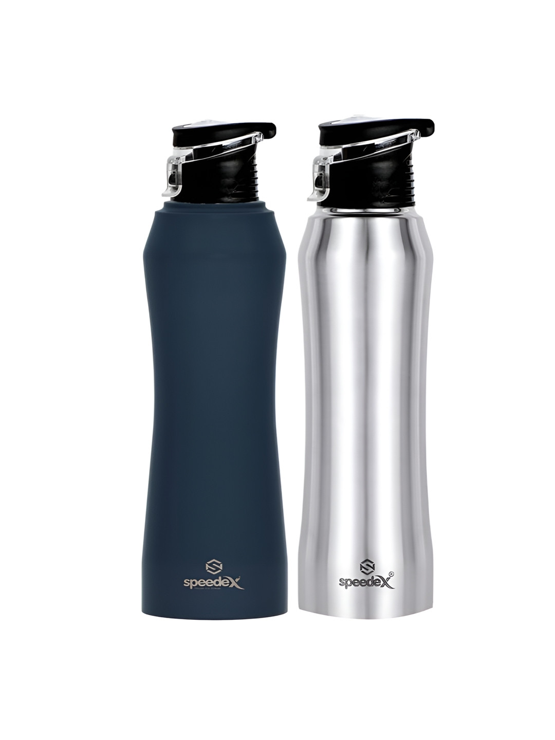 Speedex Navy Blue & Steel Set of 2 Stainless Steel Water Bottles 1000 ml