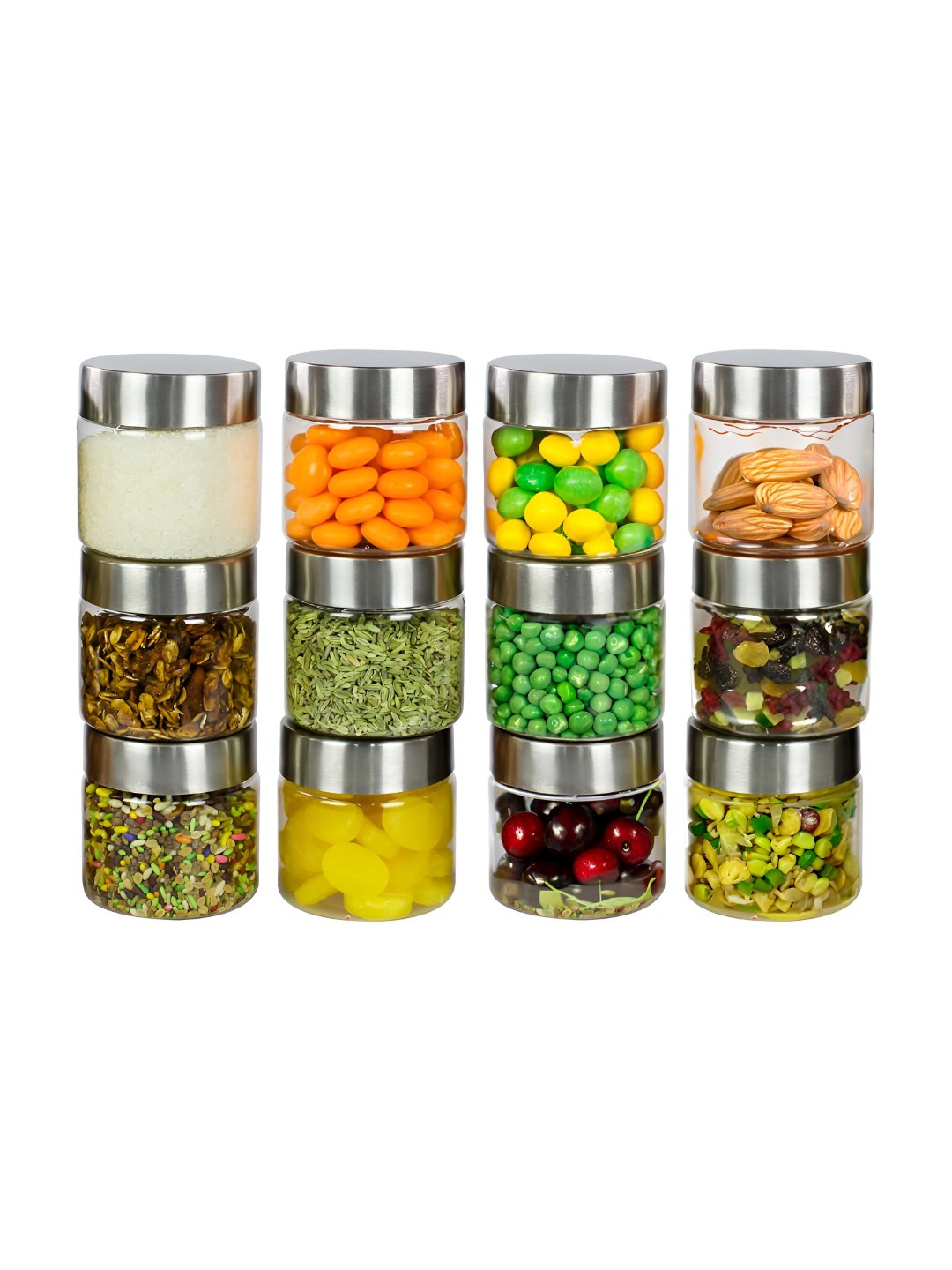 Pearlpet Transparent & Silver Toned 12 Pieces Easy to Clean Containers 180ml