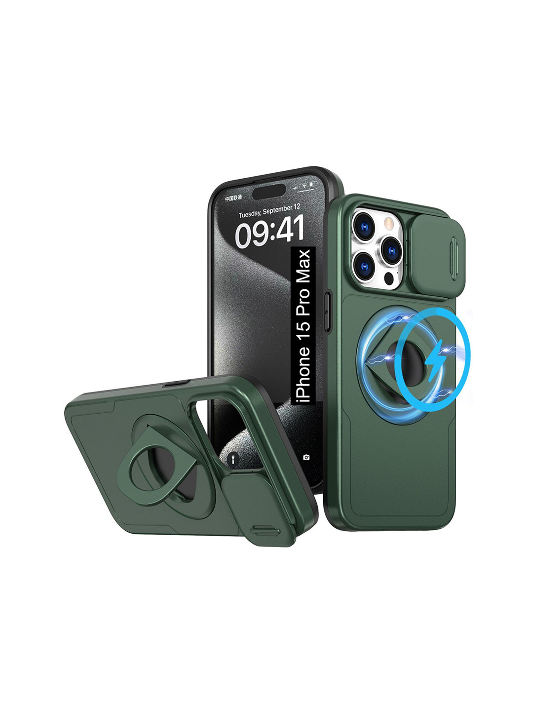 Luxury Kase Solid 15 Pro Max MagSafe Shockproof Rugged Back Case With Ring Kickstand