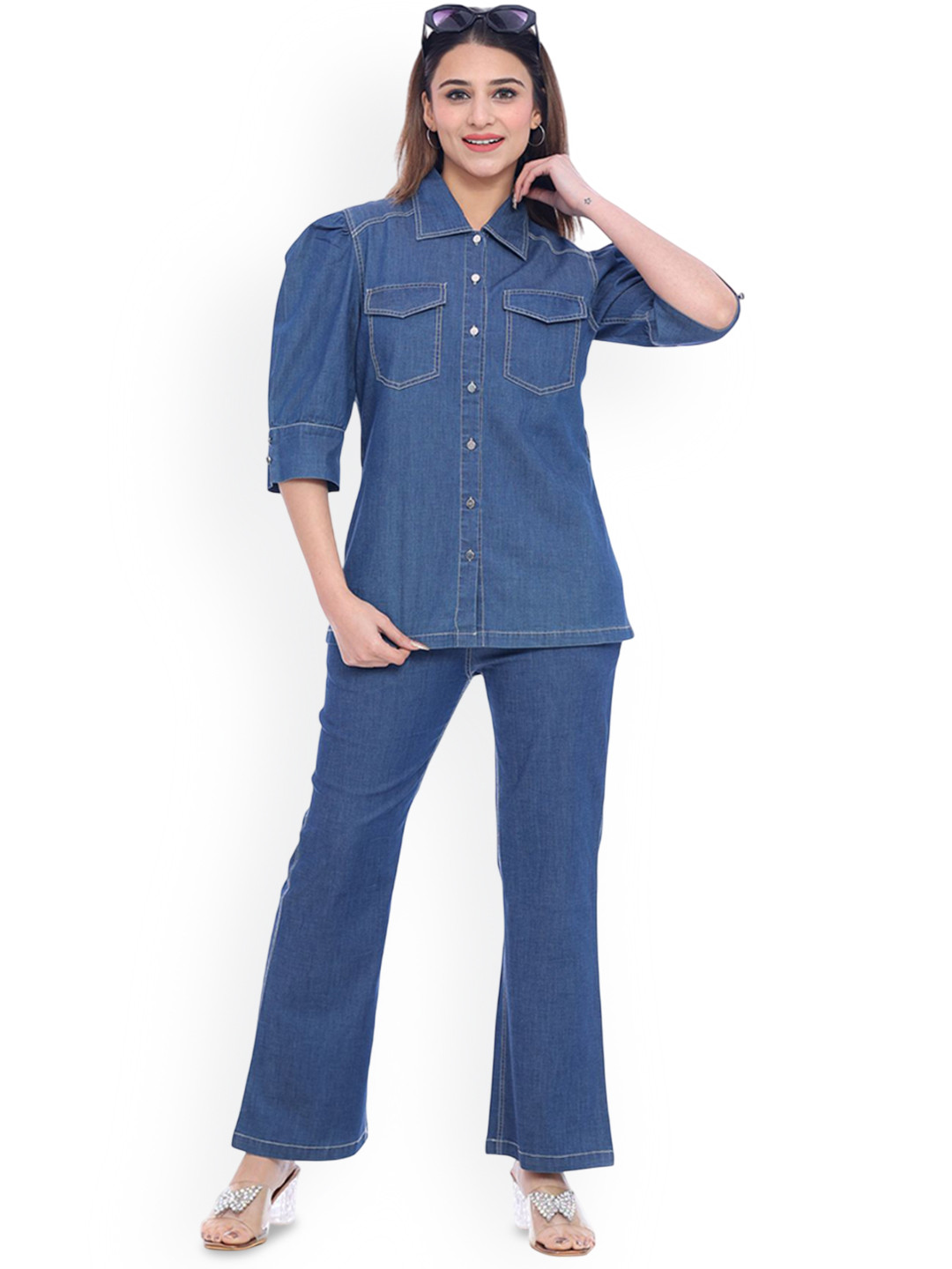 Moda Elementi Shirt Collar Denim Shirt & Trousers