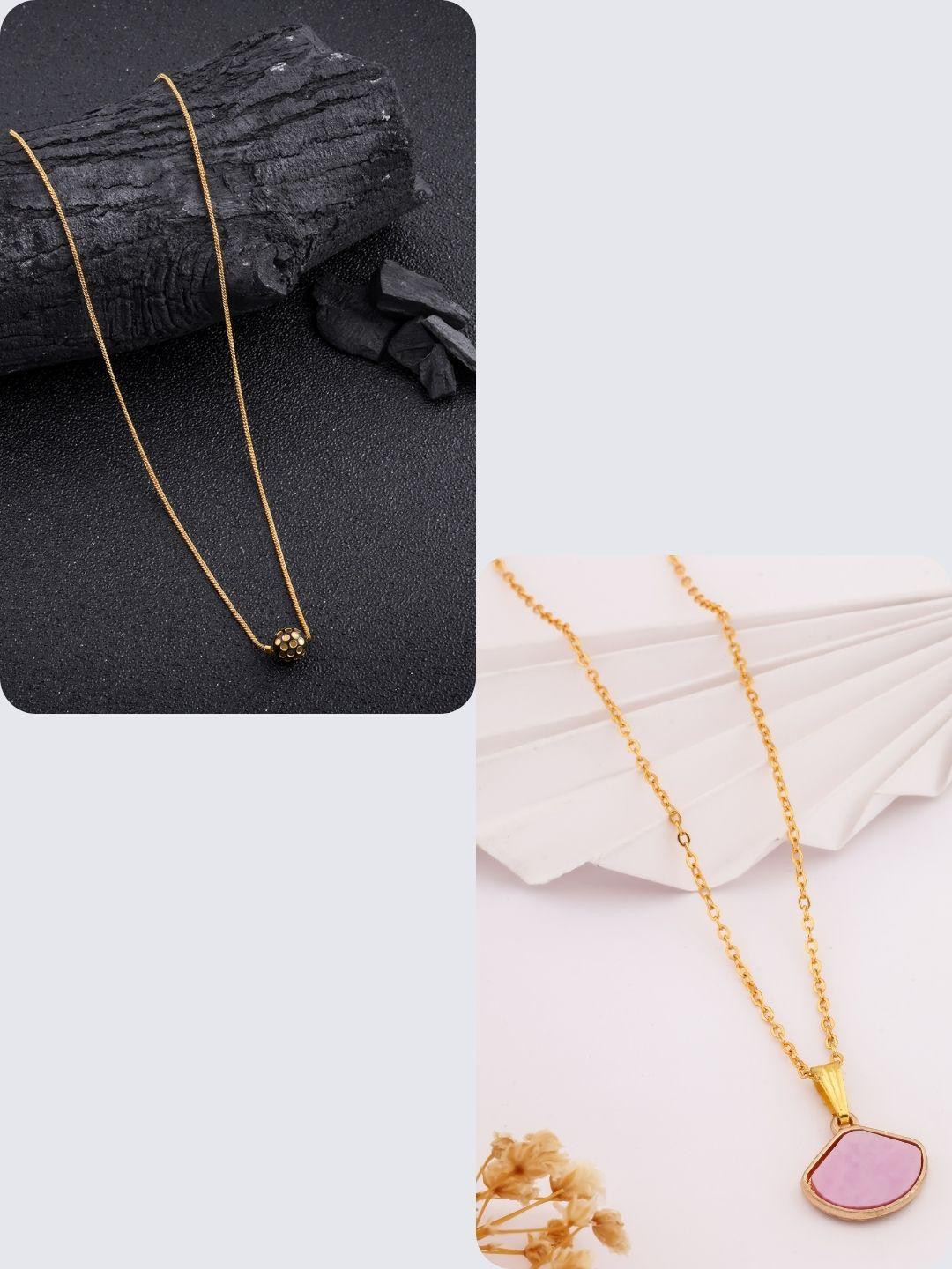 DressBerry Women Set Of 2 Pink & Black Gold-Plated Chains