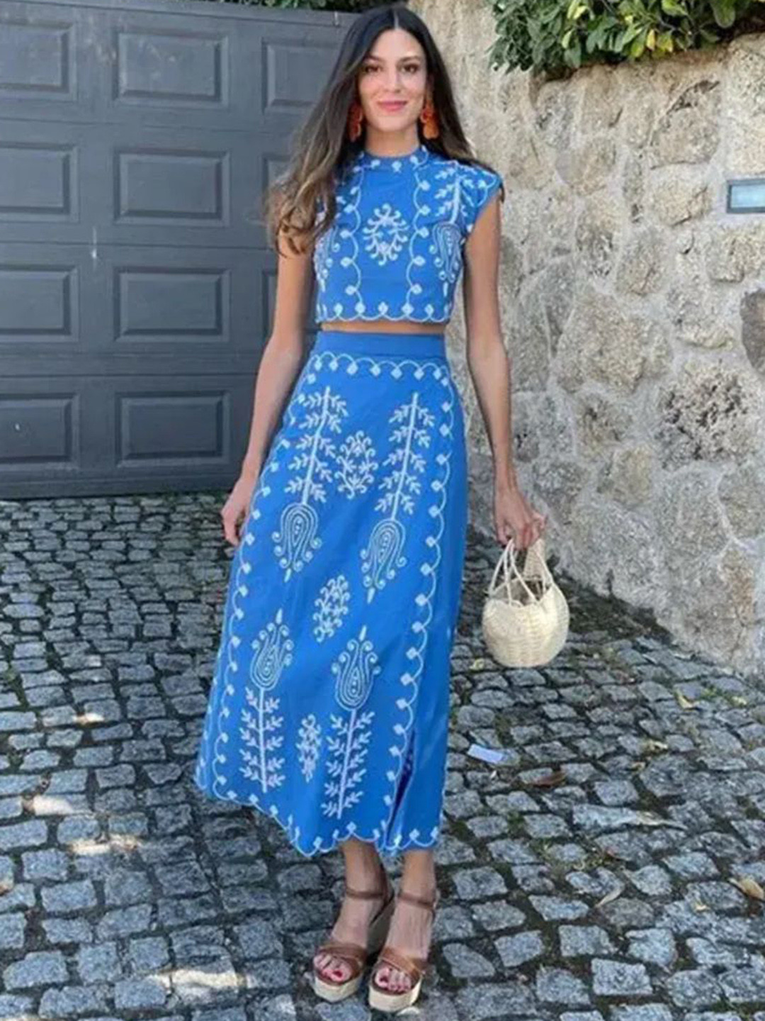 Miss Mosa By Akanksha  Blue Louella Summer Set Of Top and Skirt