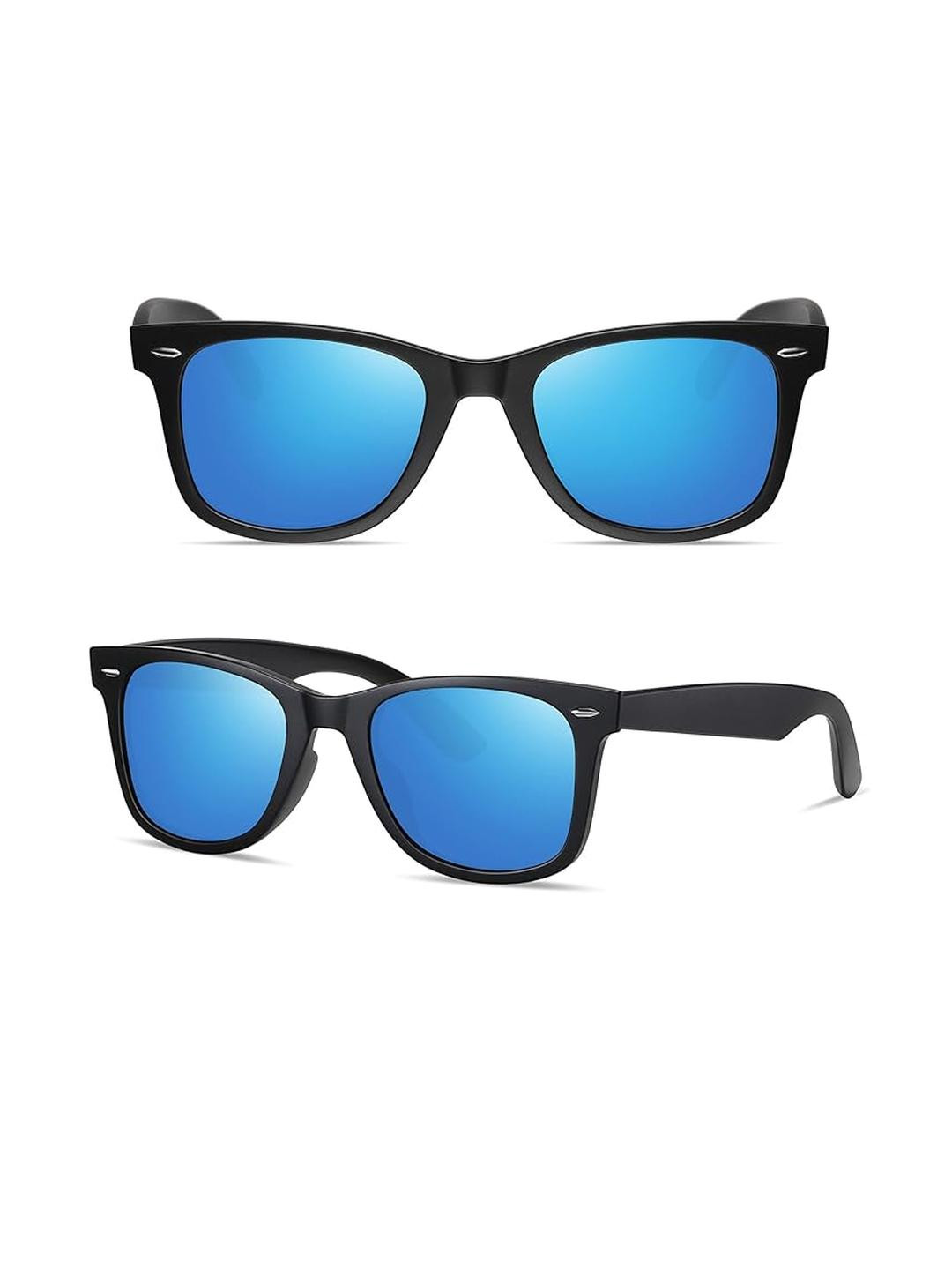 Arzonai Unisex Blue Color Wayfarer Sunglasses with Black Frame And UV-Protected Lenses