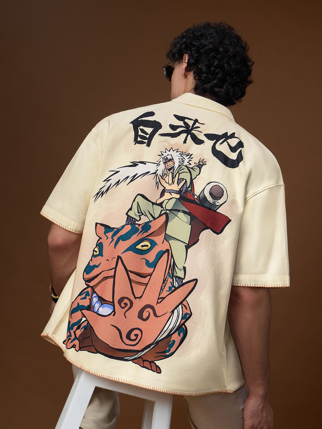 The Souled Store Oversized Naruto Shippuden Gamakage Jiraiya Printed Pure Cotton Shirt