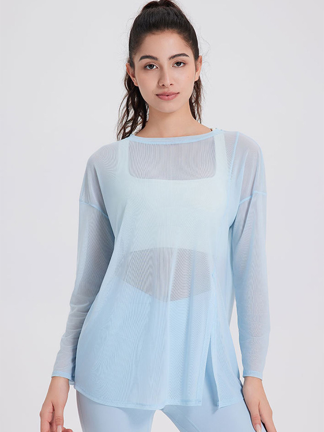 LULU & SKY Women Boat Neck Sheer Rregular Top With Slit