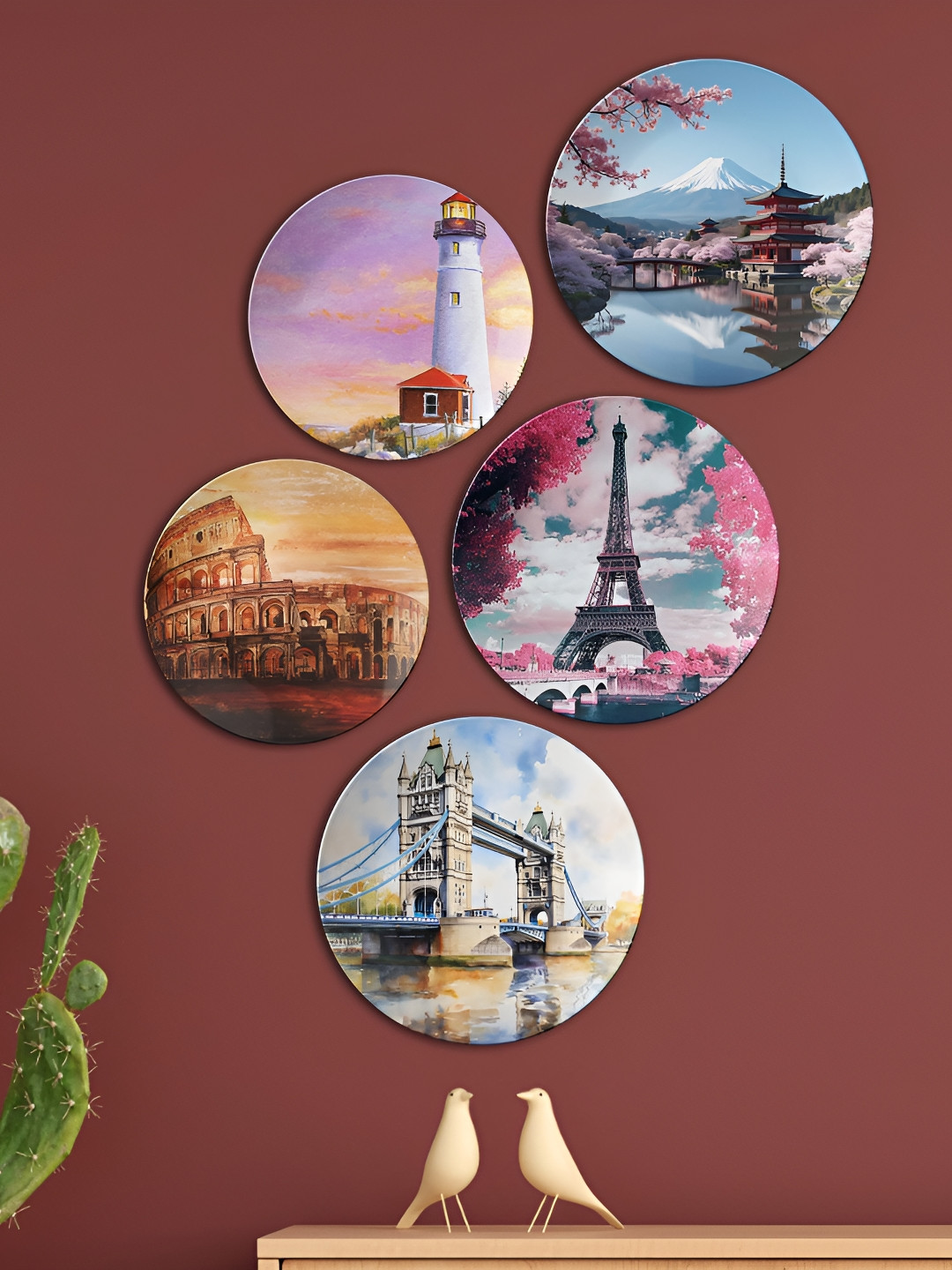 THE QUIRKY HOME Wall Plates Combo Crafted Ceramics Glossy Hanging Hall 5Pcs -10In