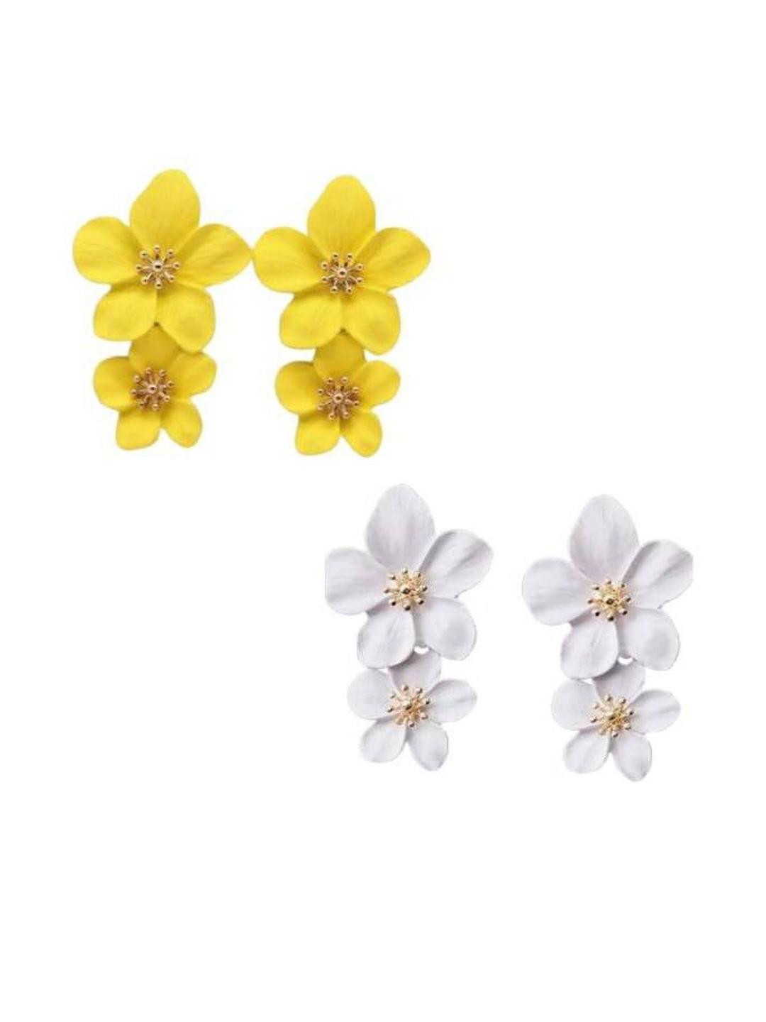AKISON JEWELS Women Combo of 2 Yellow & White Floral Studs Earrings