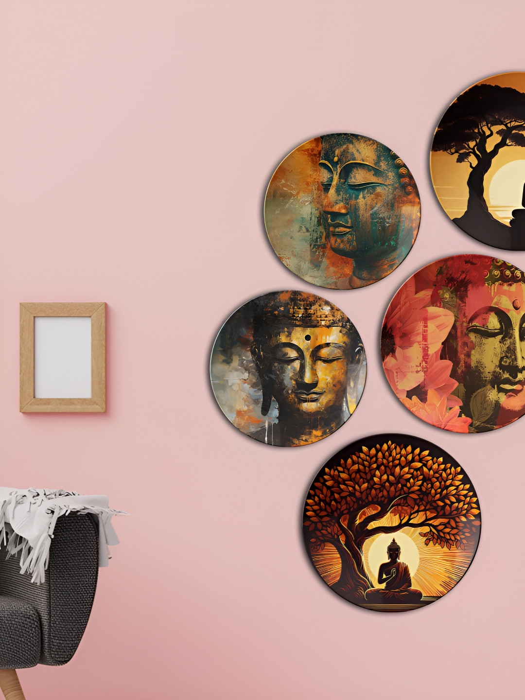 THE QUIRKY HOME Journey to Nirvana Ceramic Ethnic Motifs Glossy Hall 5Pcs Wall Plates-10In