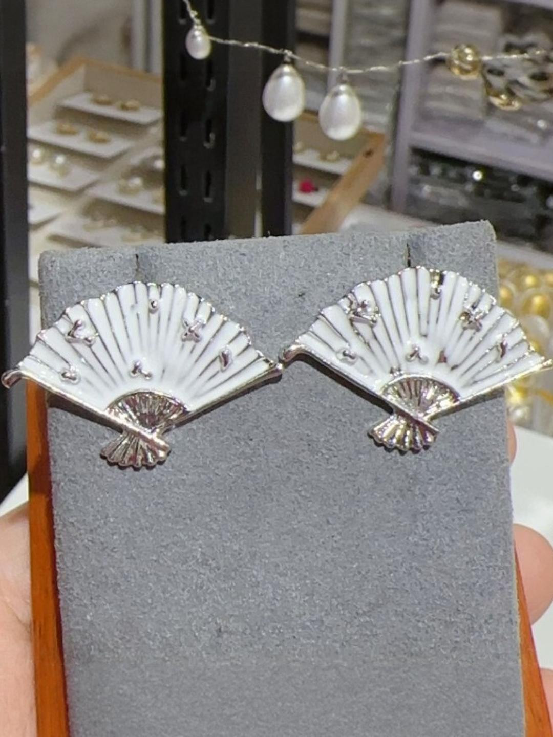 AKISON JEWELS Women Silver-Plated Half Round Fan-Shaped Alloy Earrings