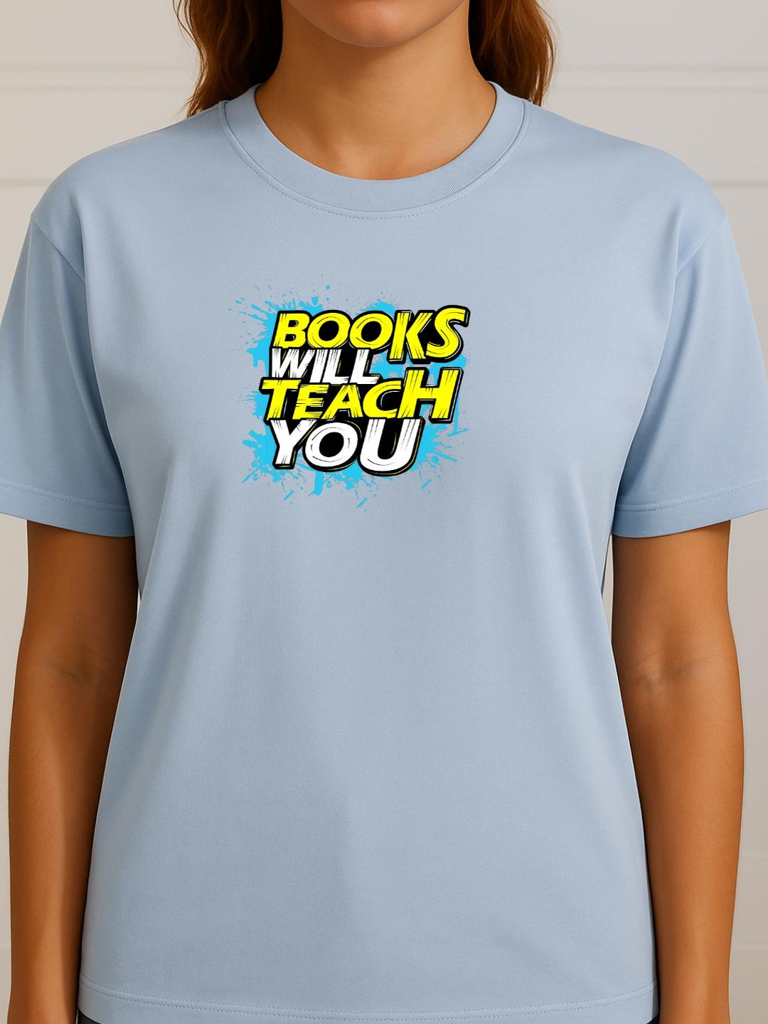 Women SkyBlue Typography Oversized T-Shirt