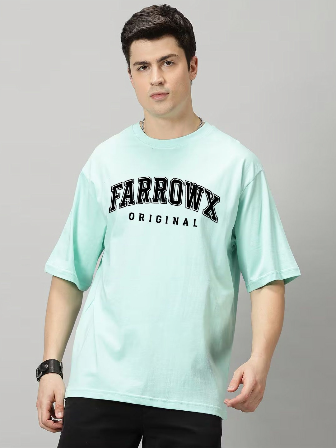 FARROWX Typography Printed Drop-Shoulder Sleeves Oversized Pure Cotton Bio Finish T-shirt