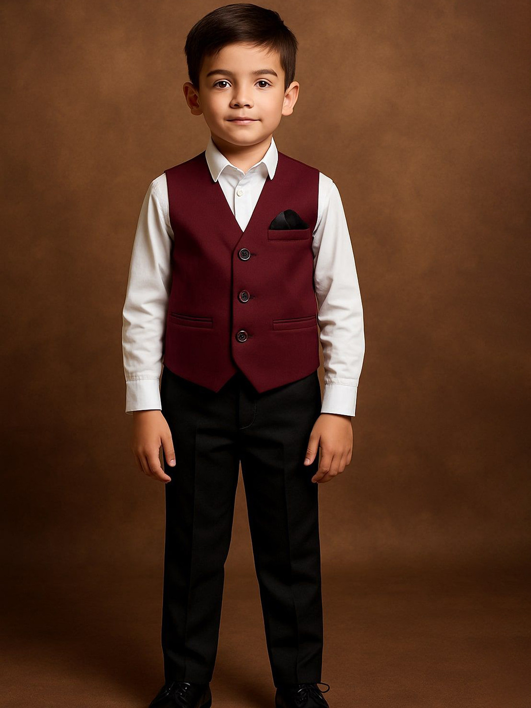 Qitty Boys Corduroy V-Neck Waistcoat With Brooch