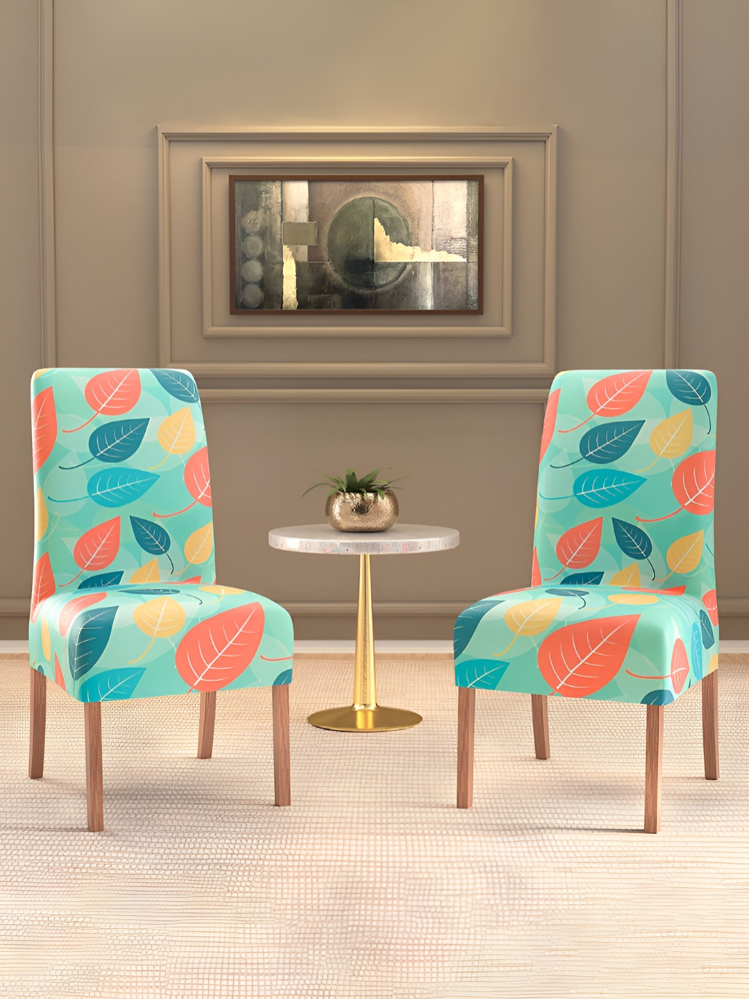 Kuber Industries Green & Yellow 2 Pieces Printed Stretchable Table Chair Cover