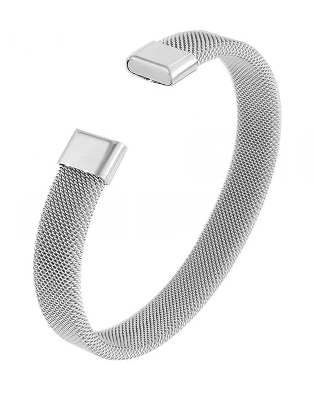 Uniqon Unisex Stainless Steel Silver-Plated Hand Cuff Bracelet