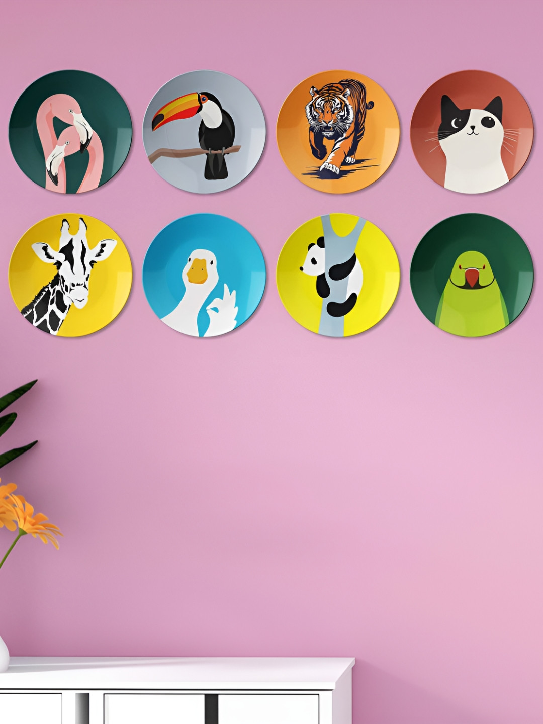 THE QUIRKY HOME An Animal, Jungle and Home Crafted Ceramics Glossy 8Pcs Wall Plates-10In