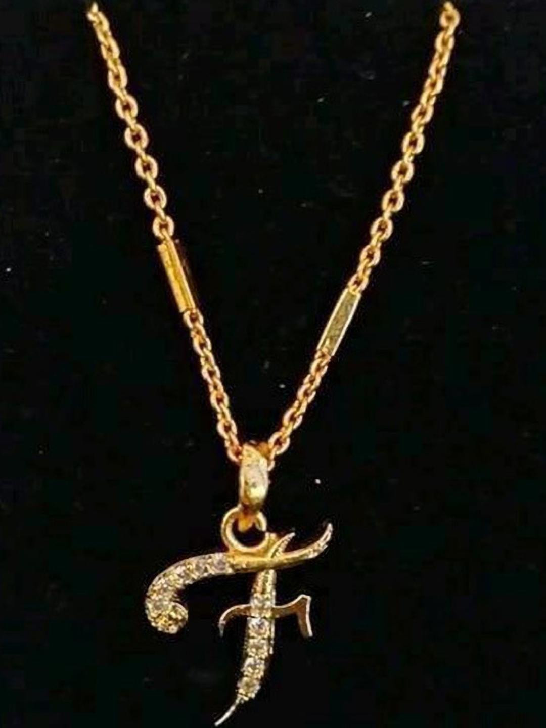 CLONEO Gold-Plated Letter F Shaped Pendant with Chain