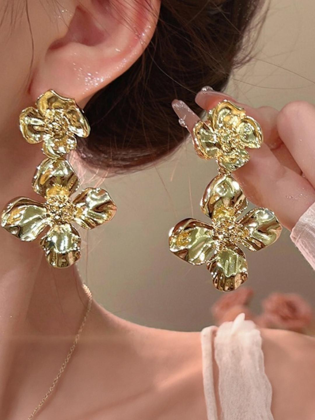 AKISON JEWELS Women Gold Plated Chunky Earrings