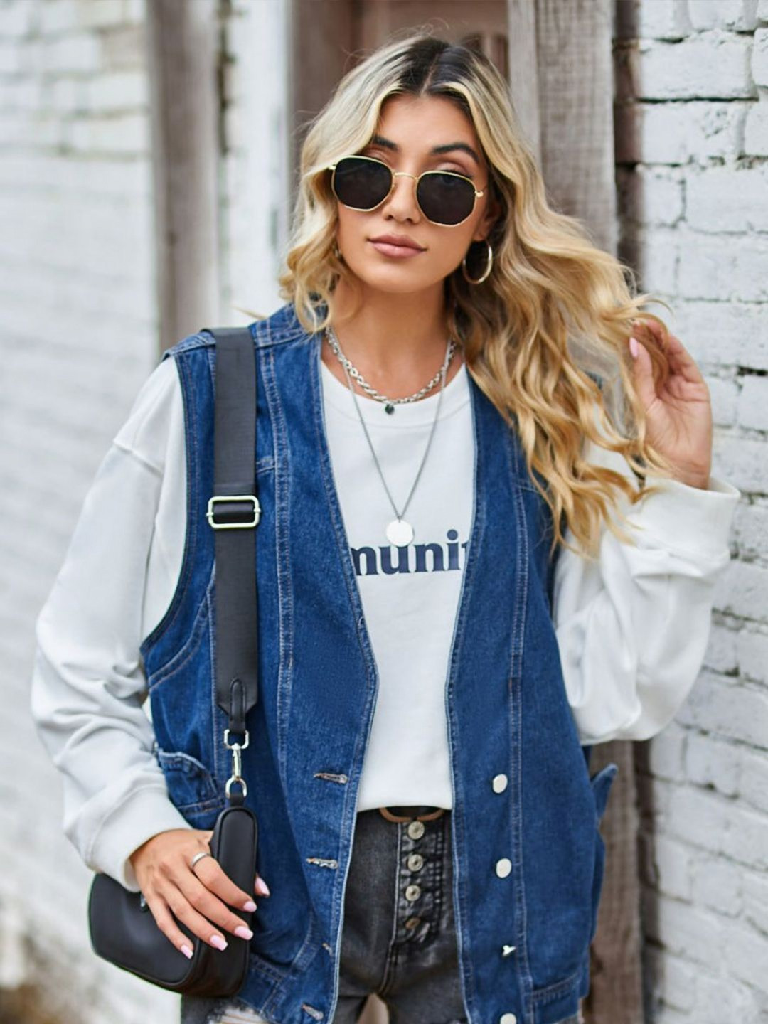 Oh Rare  V-Neck Front Open Denim Jacket