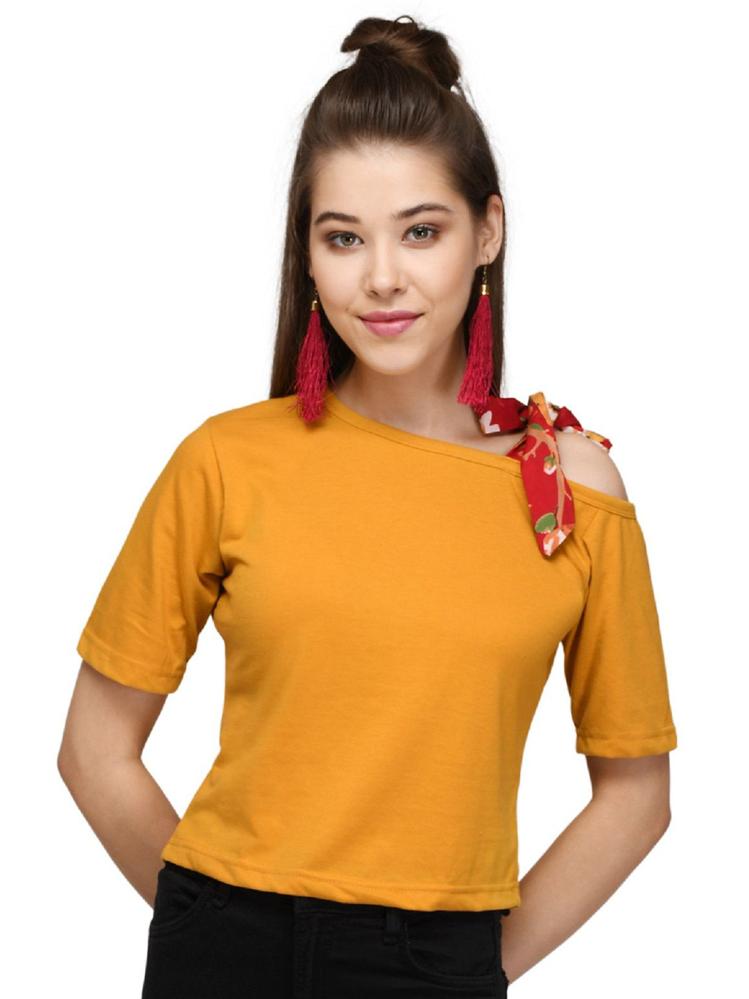 Raabta Fashion Women Tropical Printed One Shoulder Block Print Top