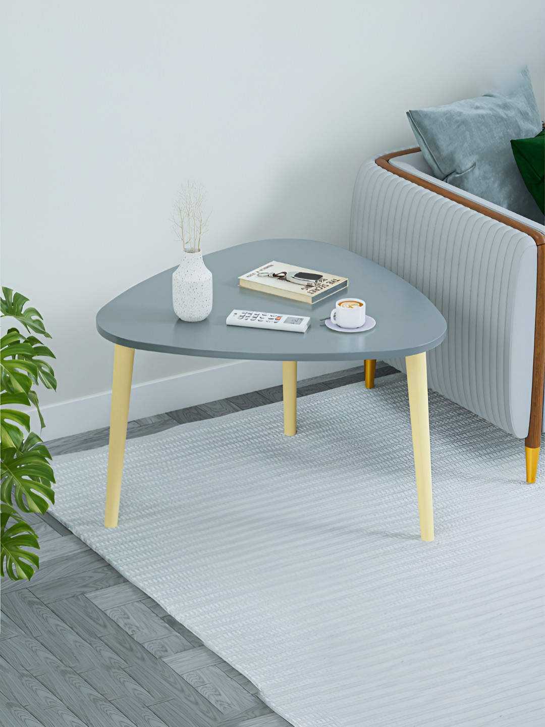 Kuber Industries Grey & Beige Wooden Bedside Table