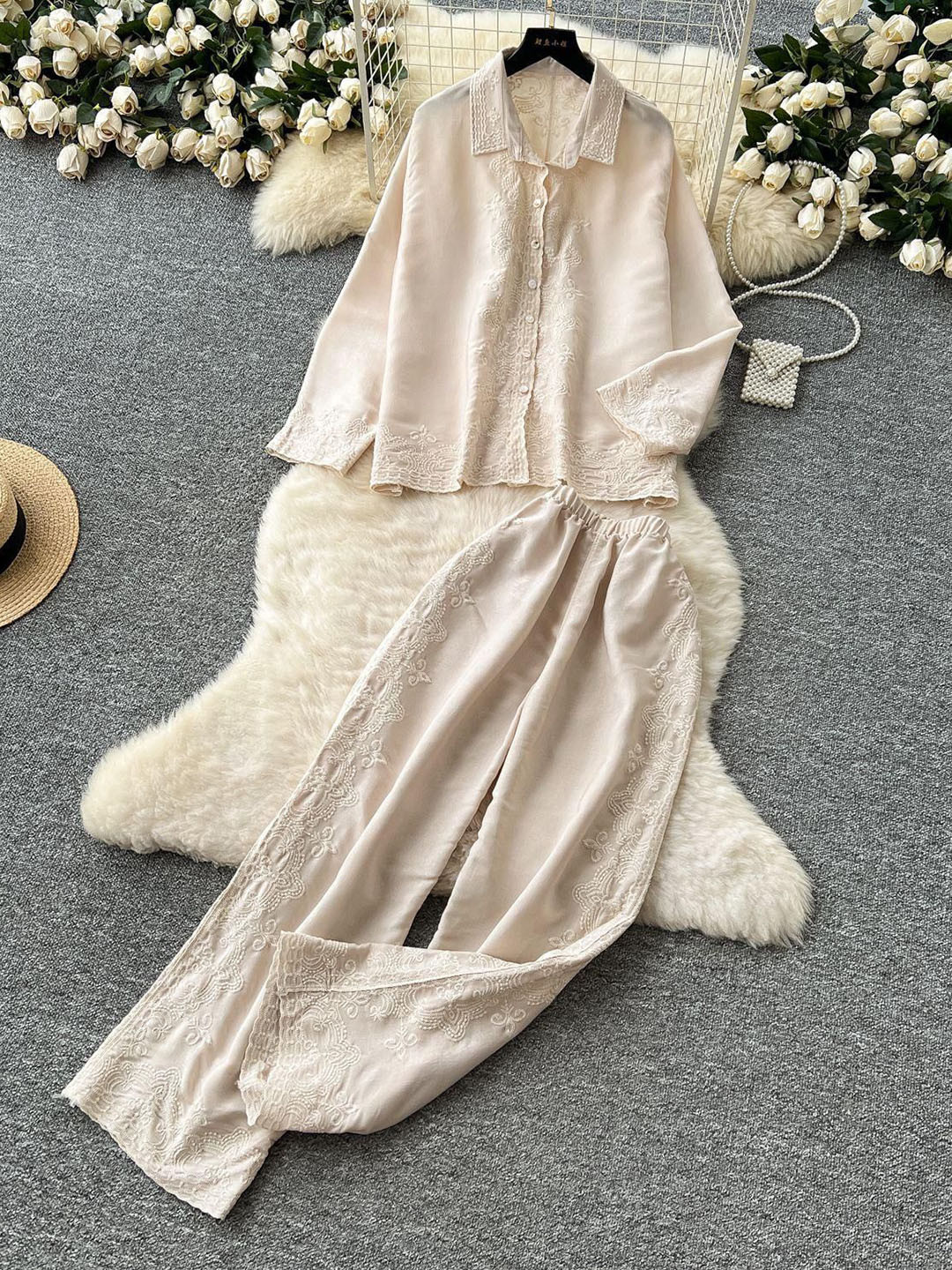 Miss Mosa By Akanksha  Beige Berry Statement Summer Coord Set