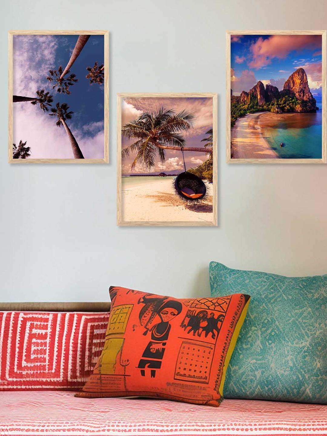 WALLLANE Set of 3 Wood Costal Wall Paintings