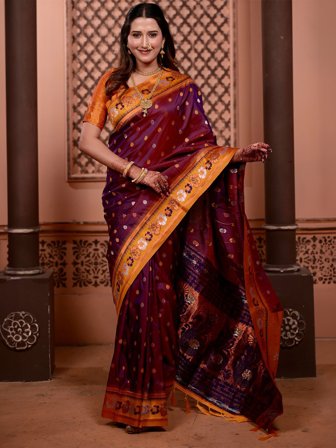 all about you Floral Woven Design Zari Pure Soft Silk Kanjeevaram Saree