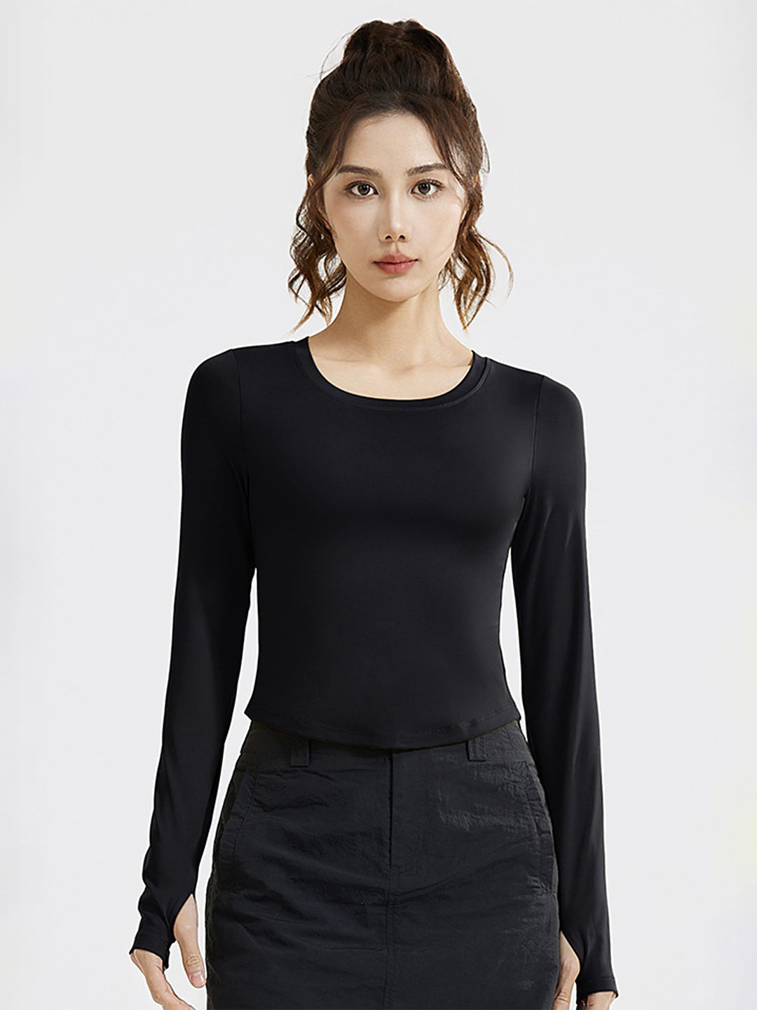 LULU & SKY Women Thumbhole Sleeves Active Wear Fitted Top