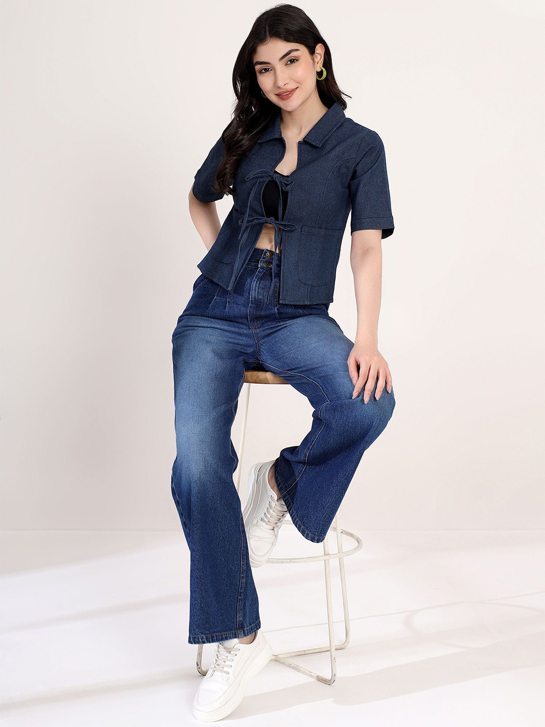 Justin Whyte Women Cotton Denim Shirt Style Top