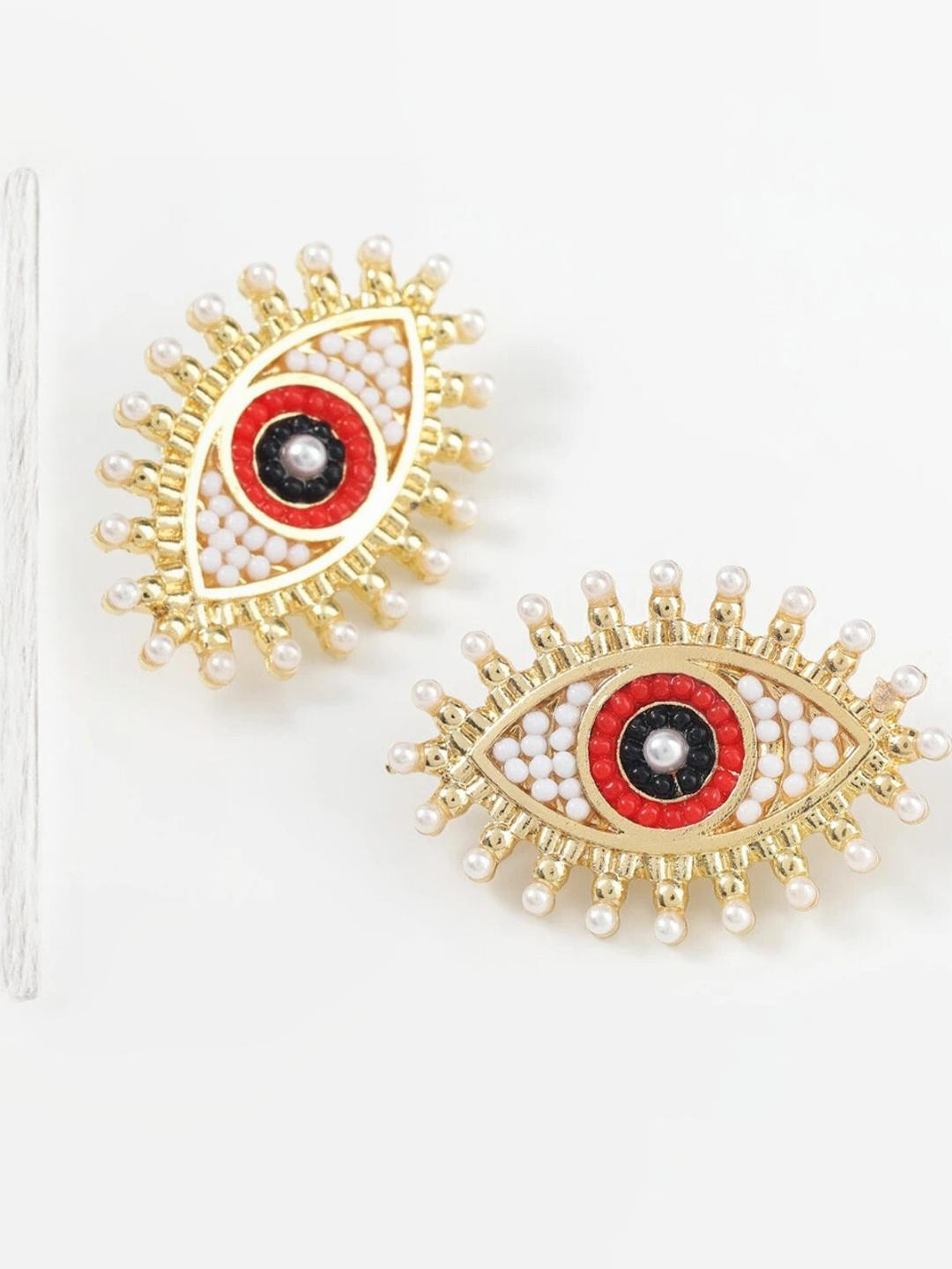 AKISON JEWELS Eye Shaped Beaded Earrings