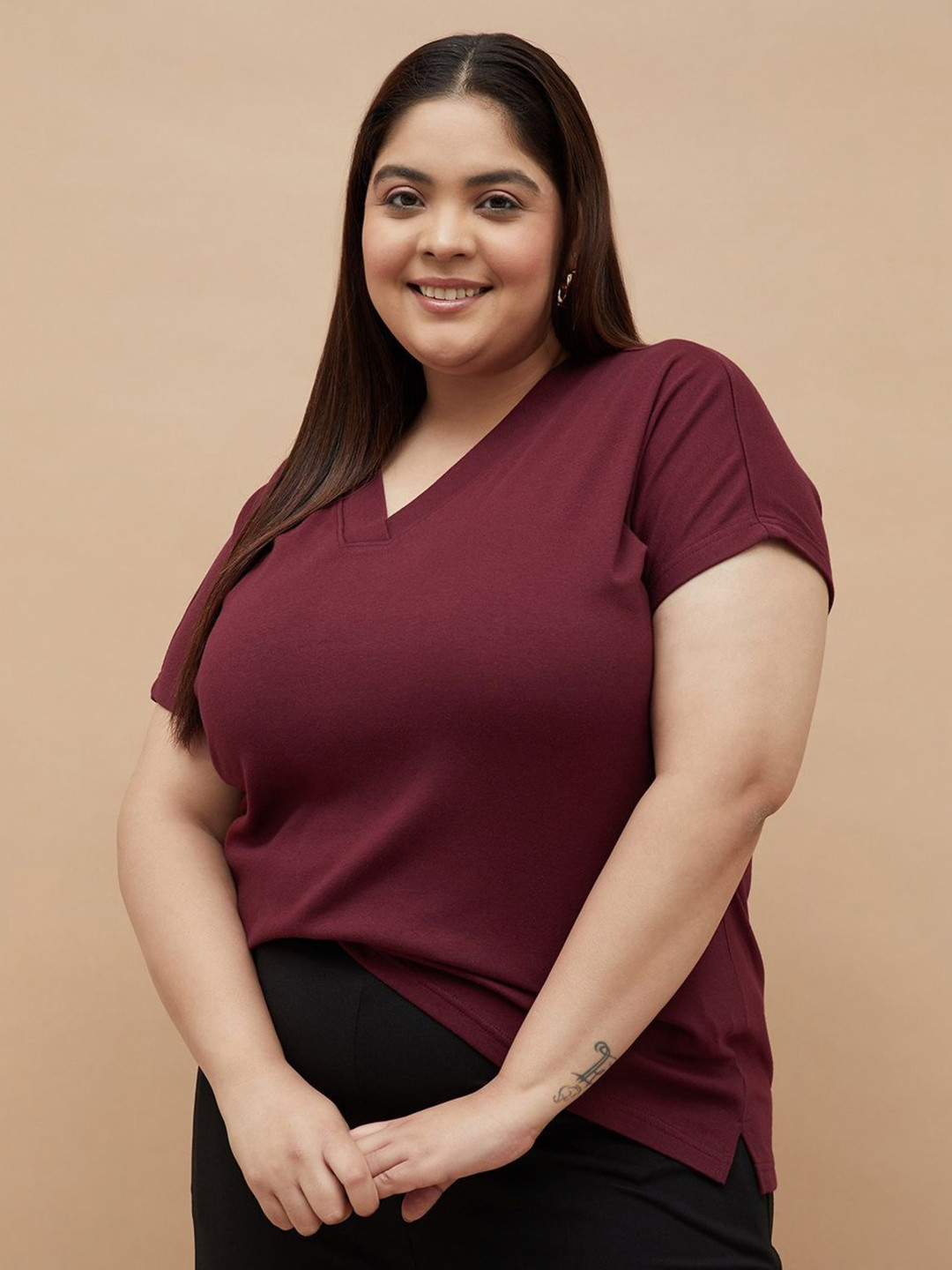 Nexus by Lifestyle Women V-Neck Regular Fit Cotton Plus Size T-shirt