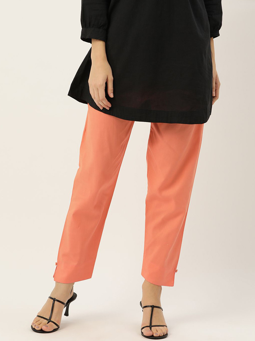 Ms.Lingies Women Plus Size Relaxed Fit Mid-Rise Pocket Detailing Cotton Trousers