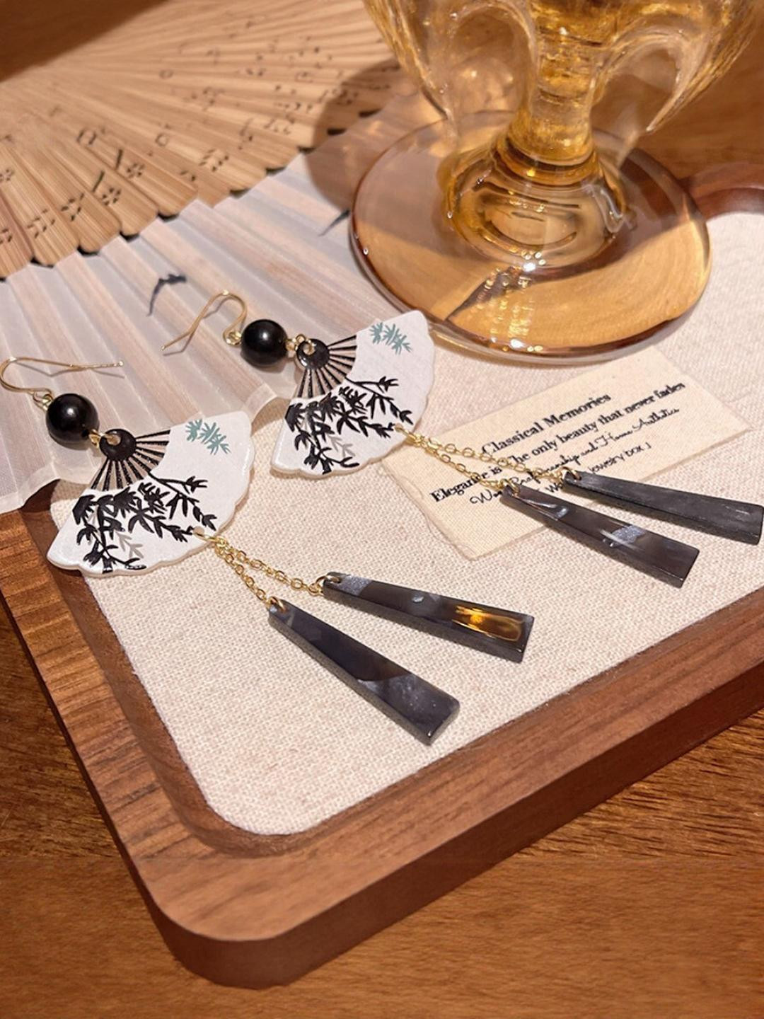 AKISON JEWELS Gold Plated Black And White Earrings