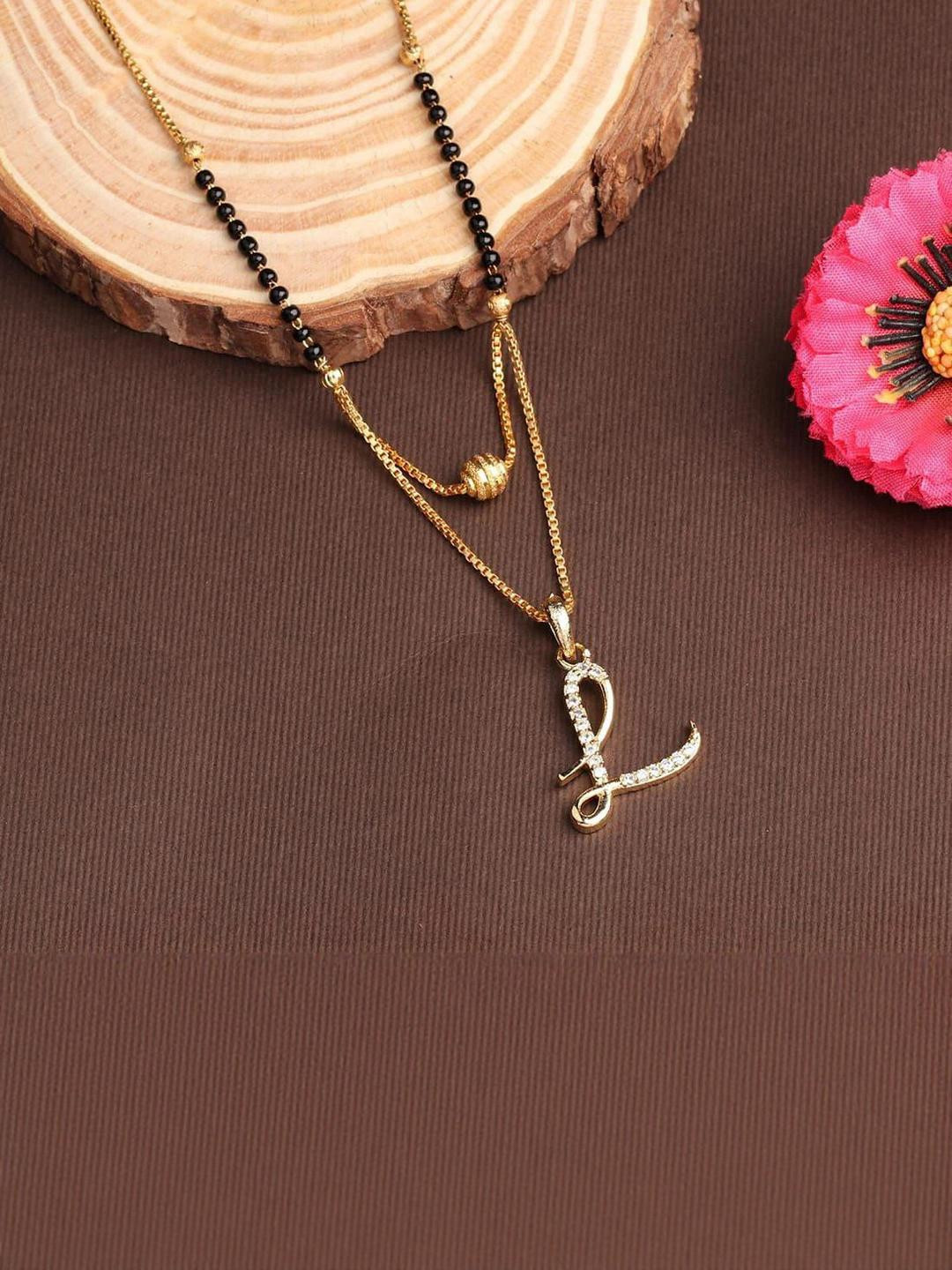 CLONEO Gold-Plated Artificial Beads Mangalsutra with Letter Pendant