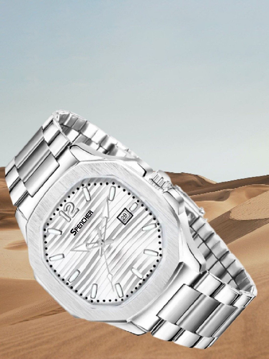 SPENCHER Men Stainless Steel Bracelet Style Straps Analogue Watch SW Nautilus