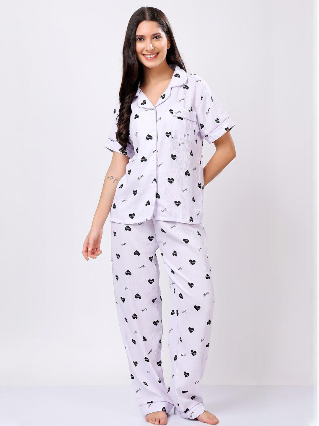 Stem Rope Women Heart Printed Night suit