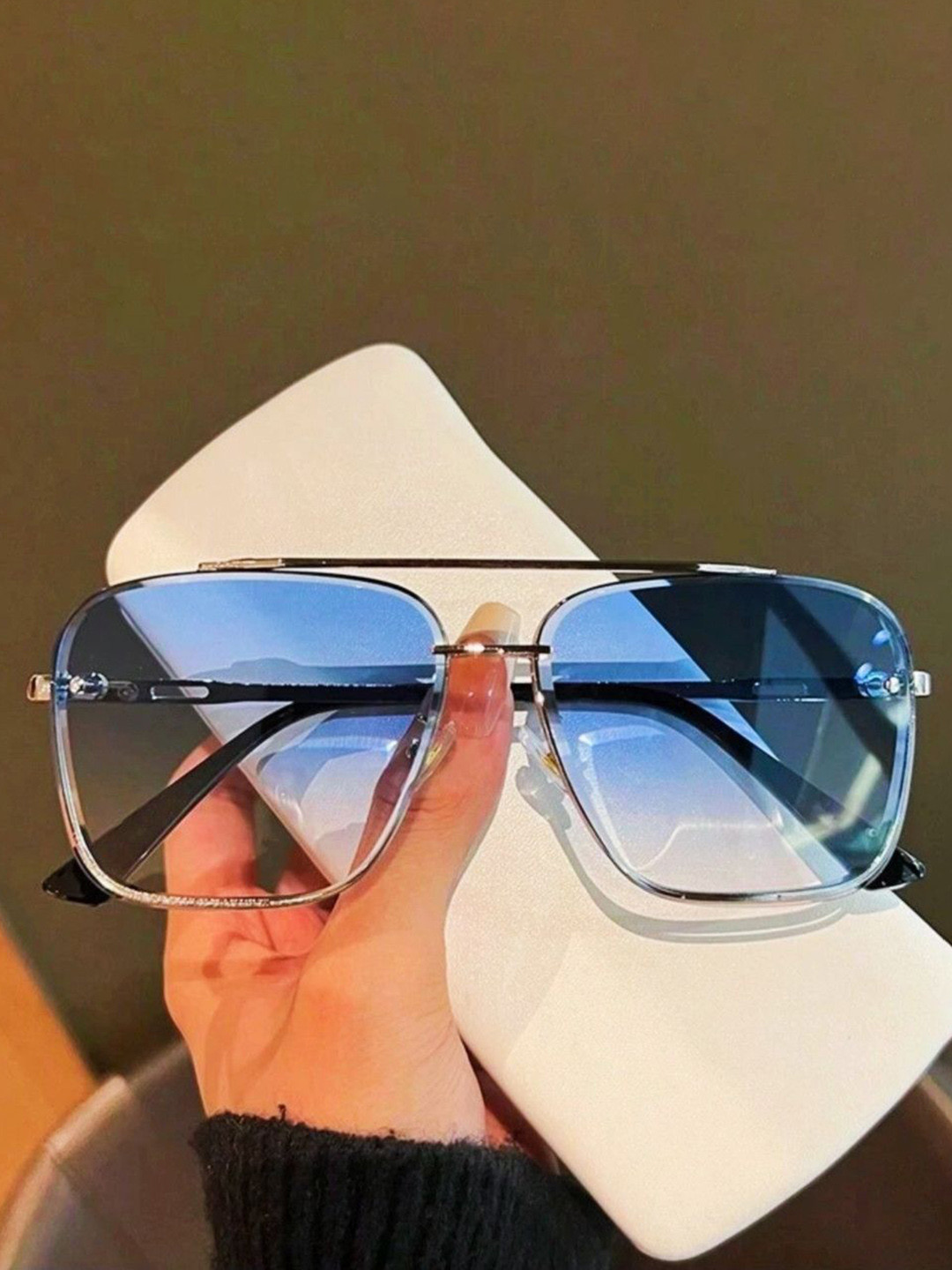 Eyedens Unisex UV Protected Square Sunglasses Dita_Silver_Blue_Sq-09