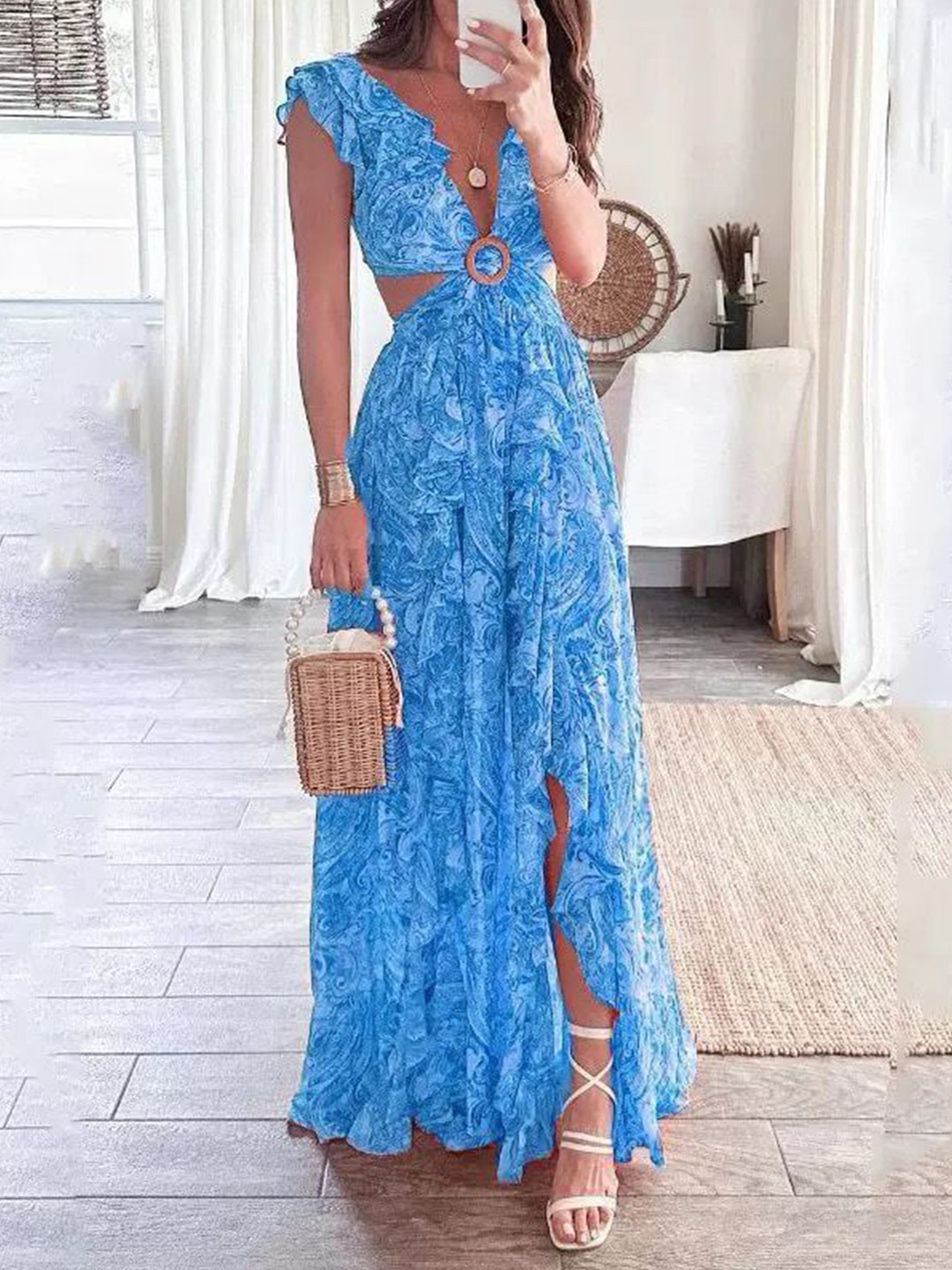 Miss Mosa By Akanksha  Women Blue Anni Floral Summer Maxi Dress