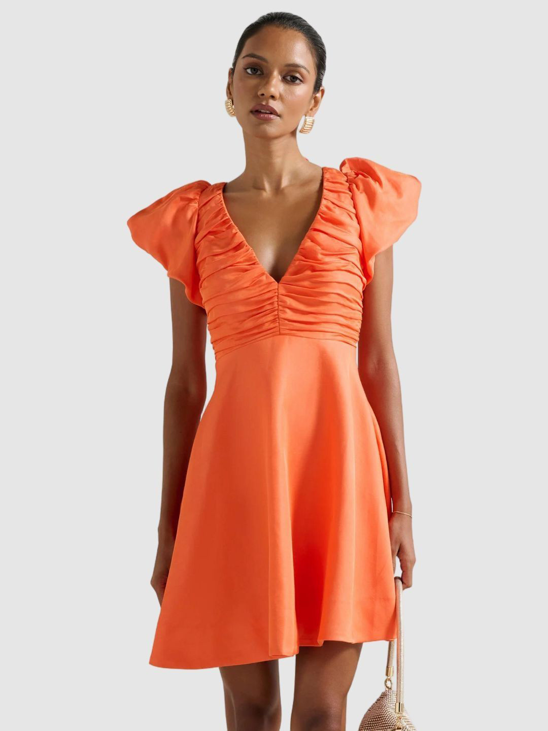 Forever New Women Self Design Puff Sleeve A-Line Mini Dress