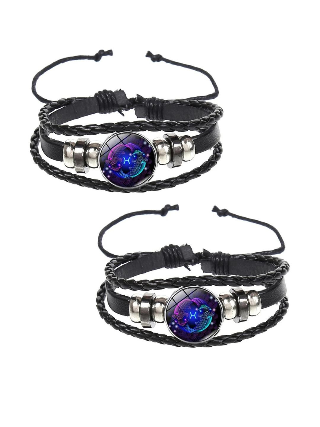 Uniqon Pack of 2 Men Leather Multistrand Bracelet